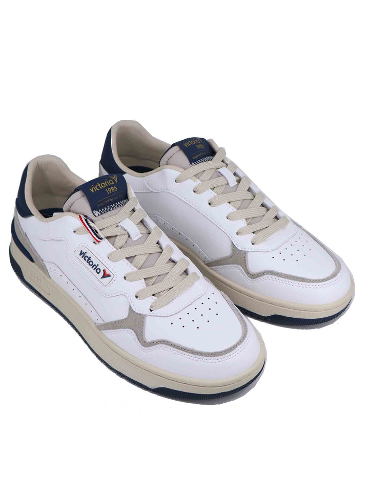 Spatarella Sneakers uomo in pelle bianca con riporti blu 2025