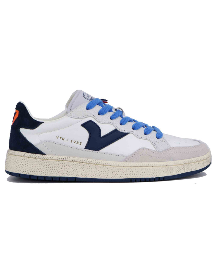 Spatarella Sneakers uomo in pelle bianca con riporti blu Italy
