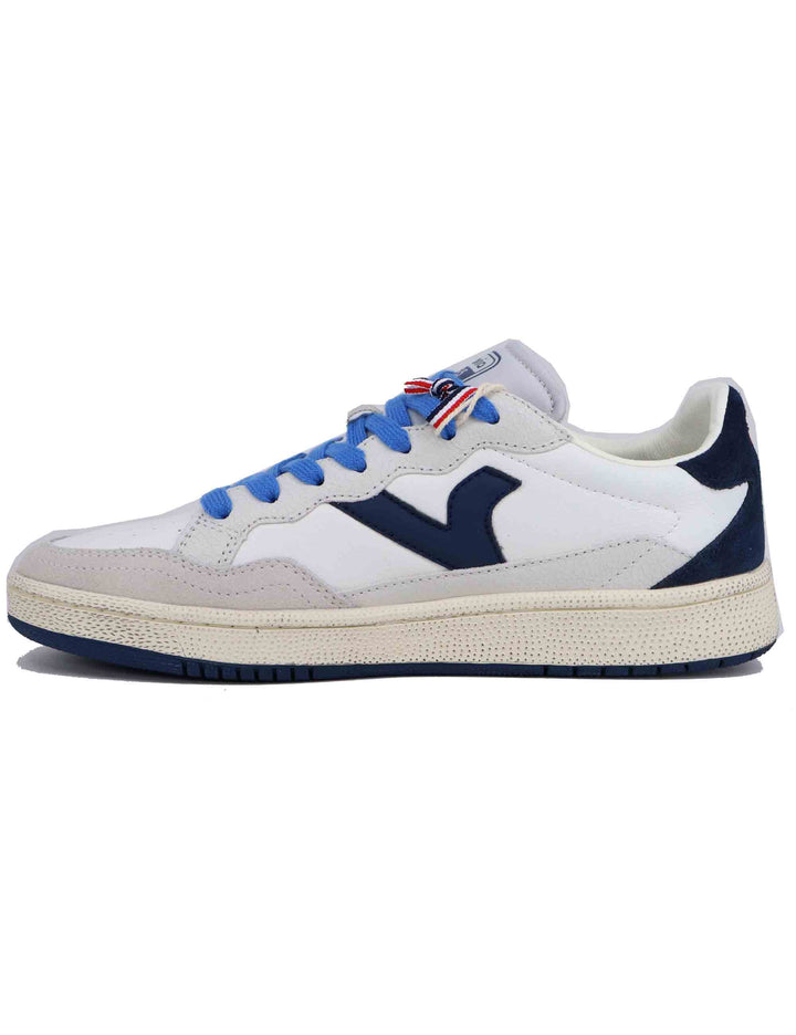 Spatarella Sneakers uomo in pelle bianca con riporti blu Italy