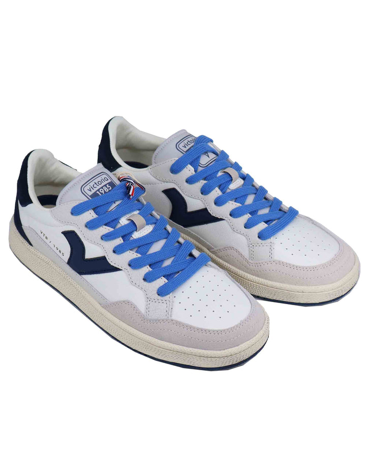 Spatarella Sneakers uomo in pelle bianca con riporti blu Italy