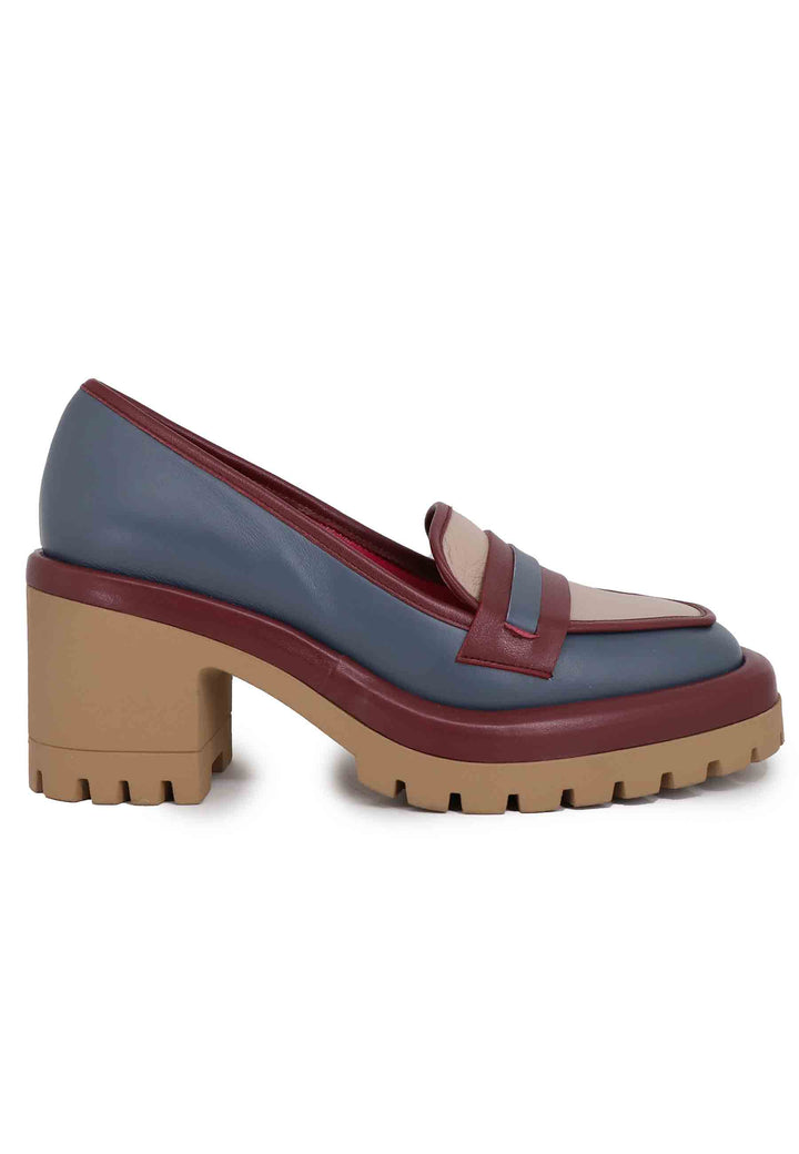 Spatarella Mocassini donna in pelle blu con suola alta in gomma In Linea