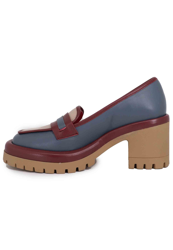 Spatarella Mocassini donna in pelle blu con suola alta in gomma In Linea