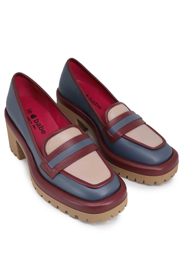 Spatarella Mocassini donna in pelle blu con suola alta in gomma In Linea