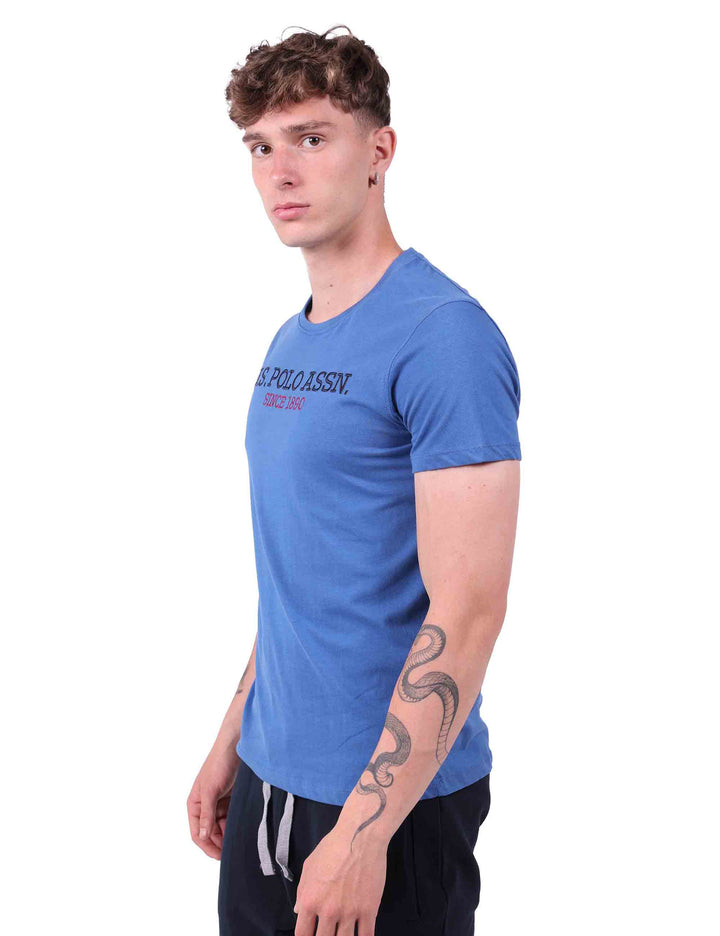 Spatarella T-Shirt uomo in cotone celeste con stampa Moda