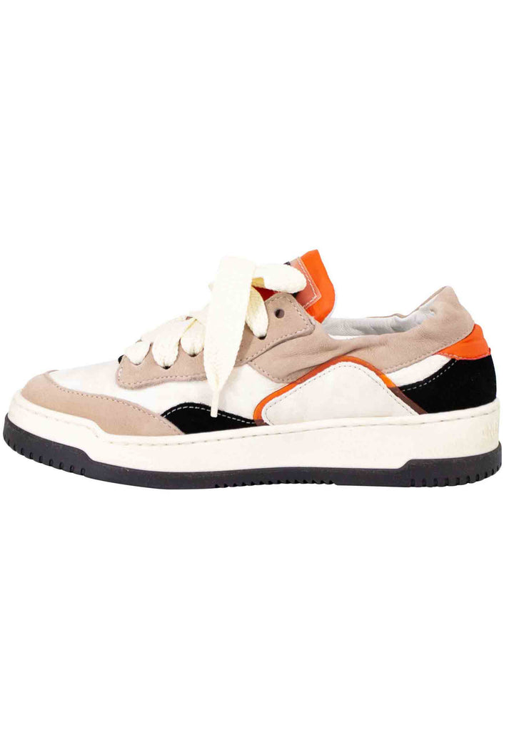 Spatarella Sneakers donna in pelle beige e taupe con fondo gomma Sottocosto