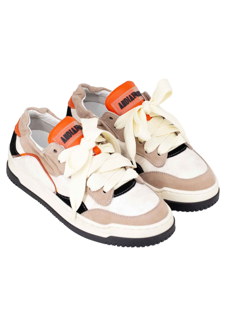 Spatarella Sneakers donna in pelle beige e taupe con fondo gomma Sottocosto