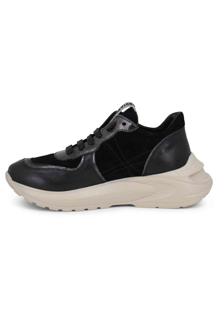 Spatarella Sneakers donna in pelle nera con suola in gomma Presa