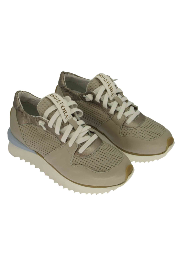 Spatarella Sneakers donna in pelle taupe con suola alta il gomma Economico