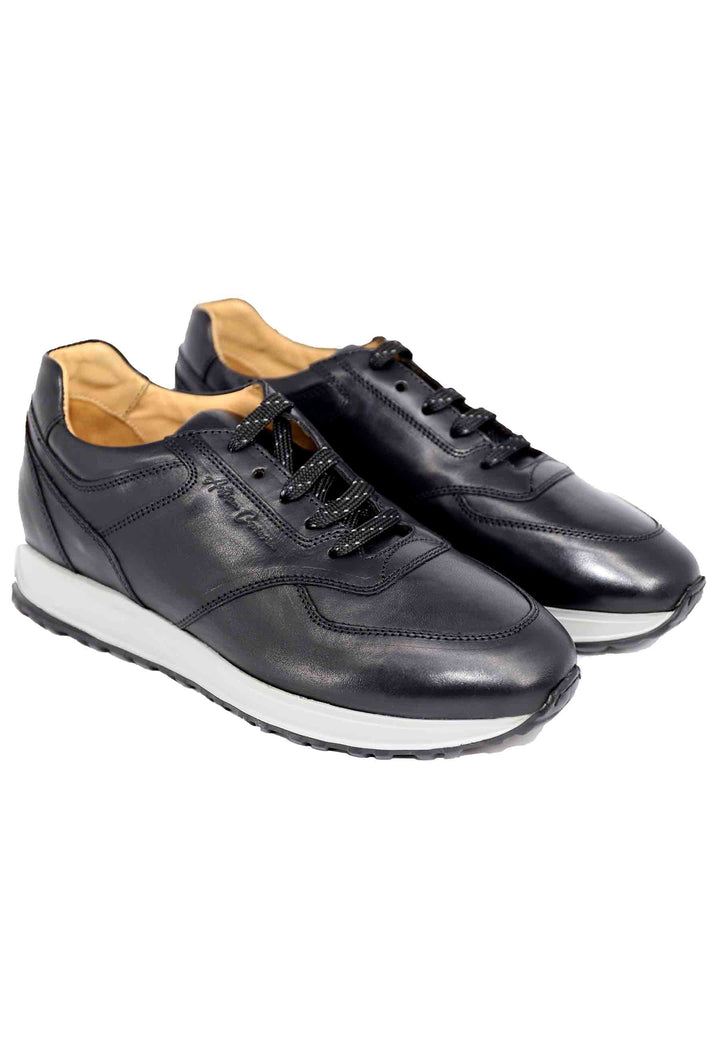 Spatarella Sneakes da uomo in pelle nera con suola in gomma Moda
