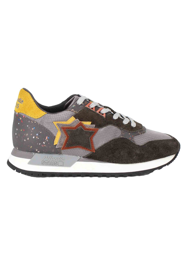 Spatarella Sneakers Draco uomo in pelle e tessuto grigio con stelle in tinta Pezzi Unici