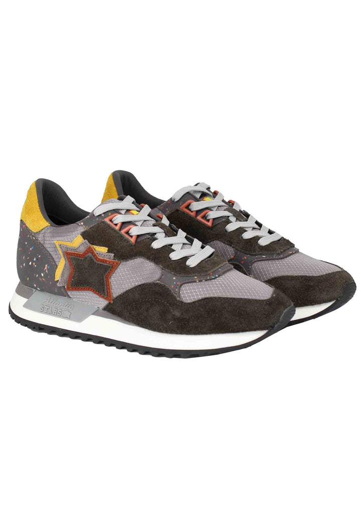 Spatarella Sneakers Draco uomo in pelle e tessuto grigio con stelle in tinta Pezzi Unici
