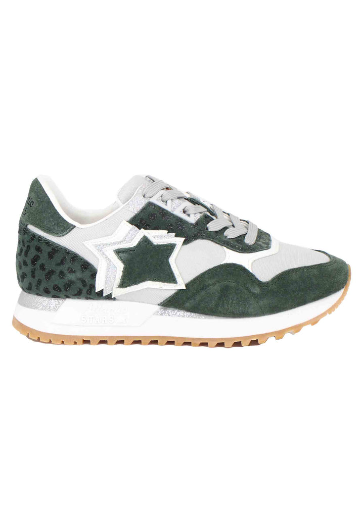 Spatarella Sneakers Ghalac donna in pelle verde e tessuto animalier con stelle in tinta Soddisfazione Garantita