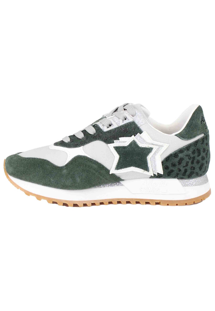 Spatarella Sneakers Ghalac donna in pelle verde e tessuto animalier con stelle in tinta Soddisfazione Garantita