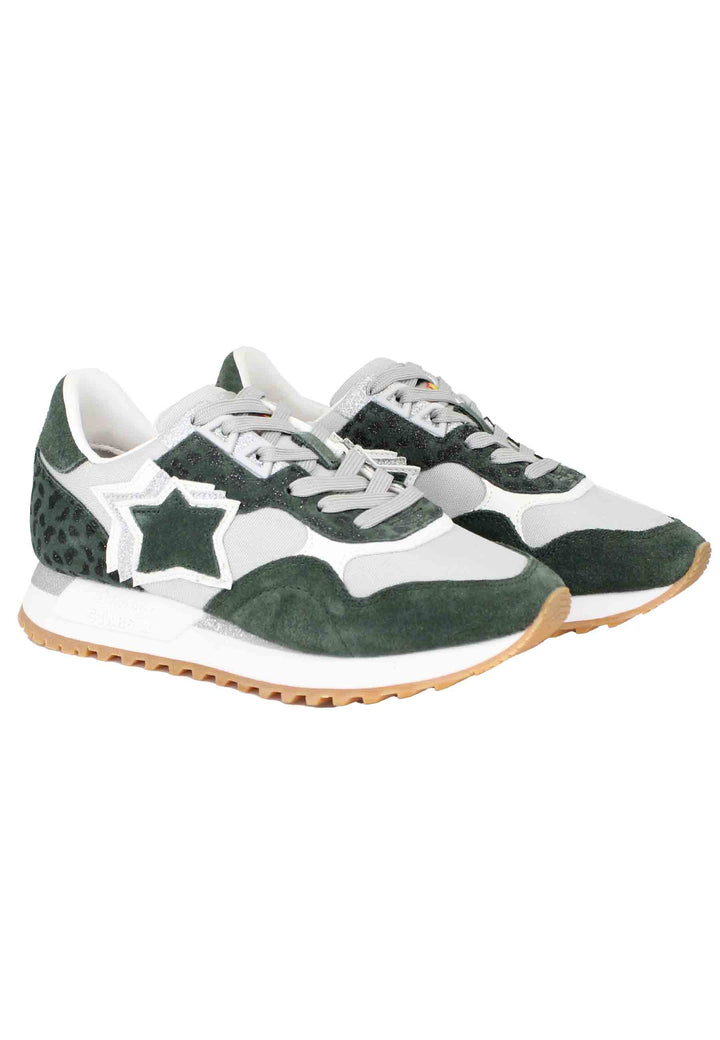 Spatarella Sneakers Ghalac donna in pelle verde e tessuto animalier con stelle in tinta Soddisfazione Garantita