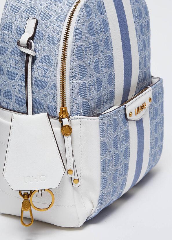 Spatarella Zaini donna jacquard in tessuto blu e bianco Economico