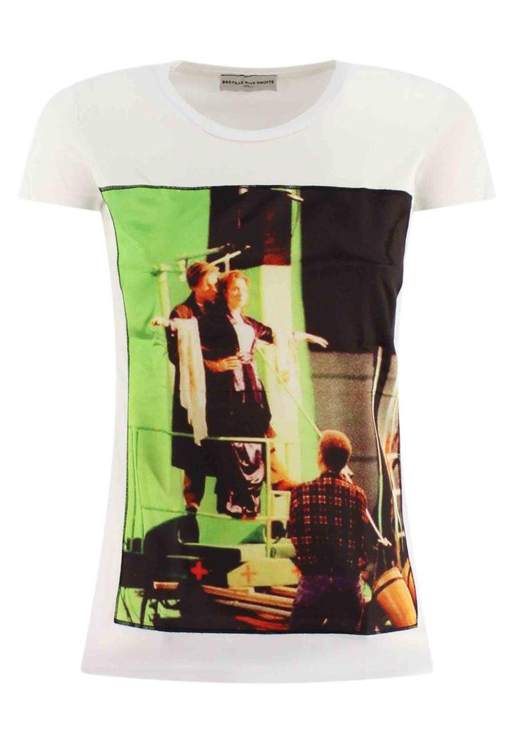 Spatarella T-shirt donna Icons in cotone bianco con stampa in seta Vendite Flash