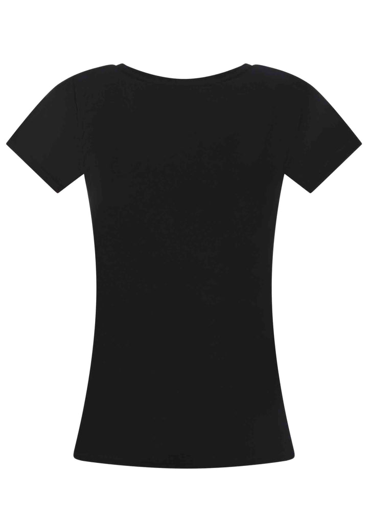 Spatarella T-shirt donna Icons in cotone nero con stampa in seta Negozio