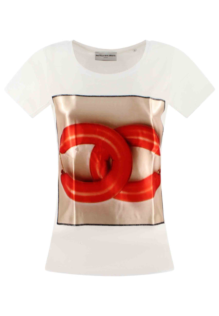 Spatarella T-shirt donna Savage in cotone bianco con stampa in seta In Saldo