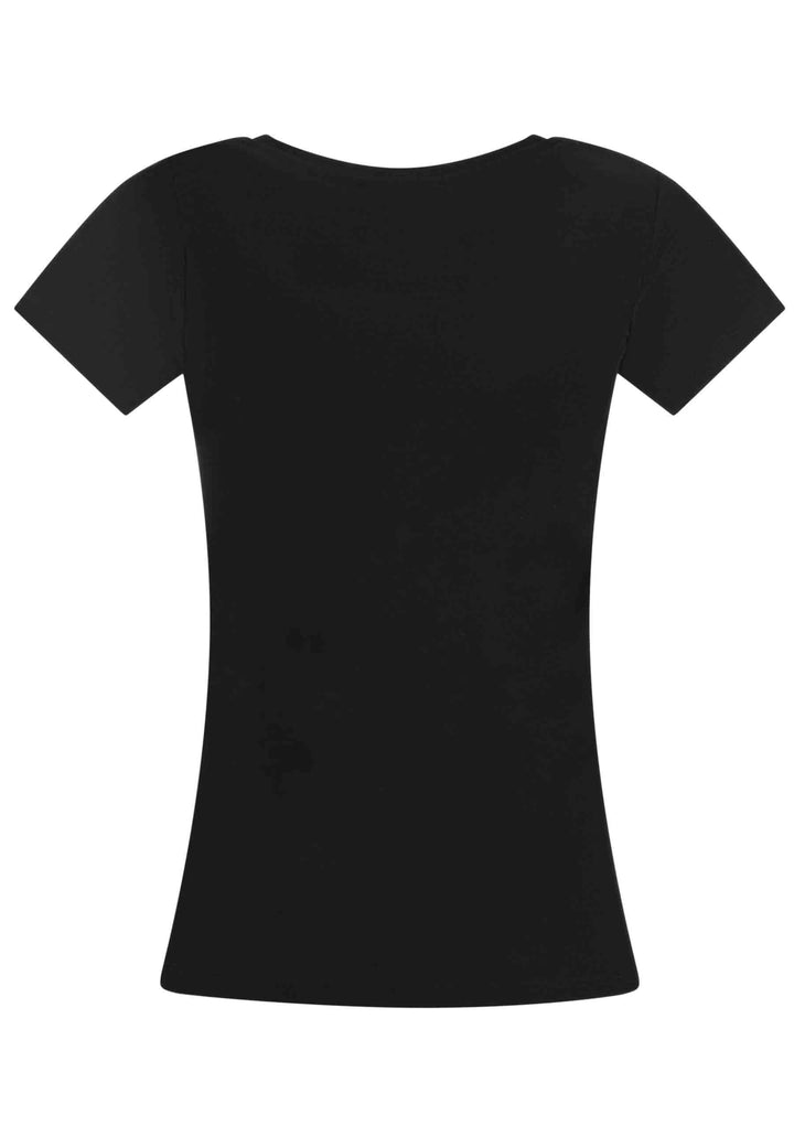 Spatarella T-shirt donna Savage in cotone nero con stampa in seta Nuova