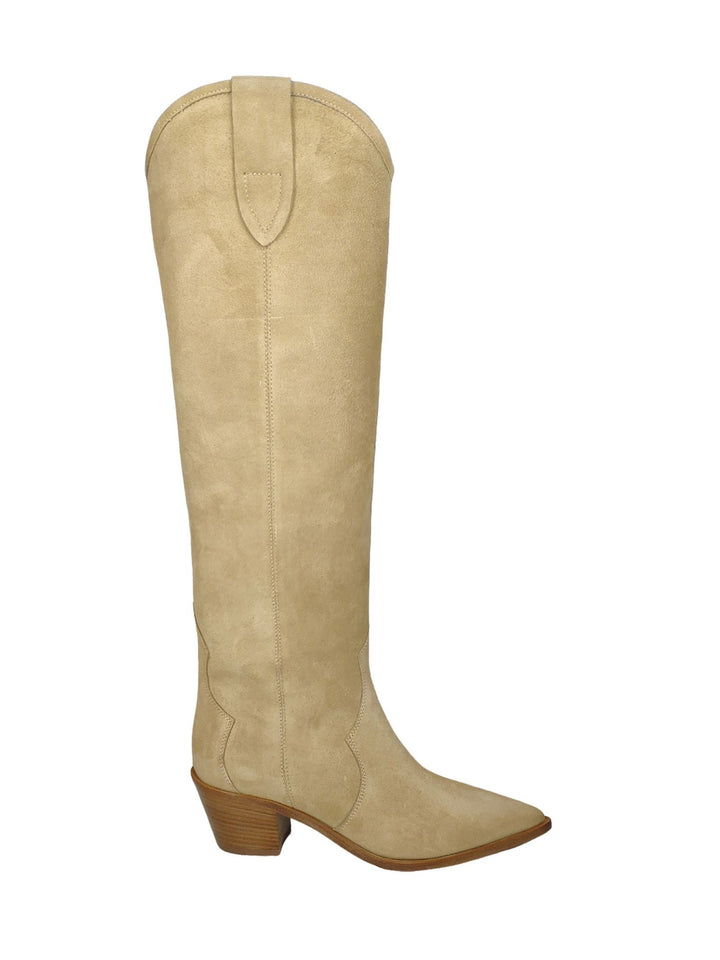 Spatarella Calzature Donna Stivali Texani In Camoscio Beige Tacco In Cuoio Moda