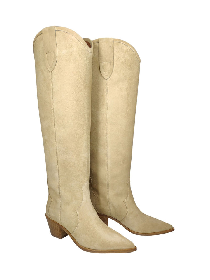Spatarella Calzature Donna Stivali Texani In Camoscio Beige Tacco In Cuoio Moda