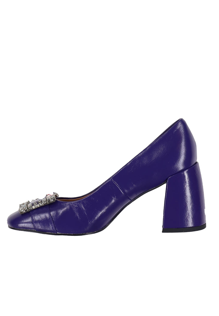 Spatarella Decollete donna in pelle lucida viola con fibbia in strass e tacco alto Adella Italy