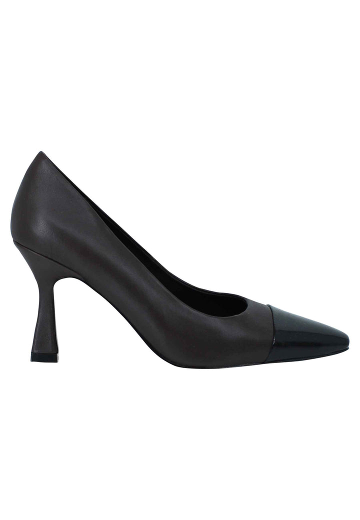 Spatarella Decollete donna in pelle marrone con puntale in pelle nero e tacco alto Italia