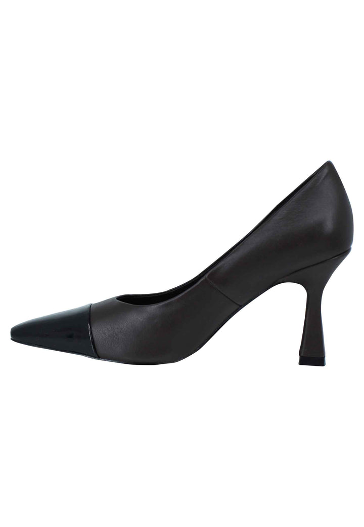 Spatarella Decollete donna in pelle marrone con puntale in pelle nero e tacco alto Italia
