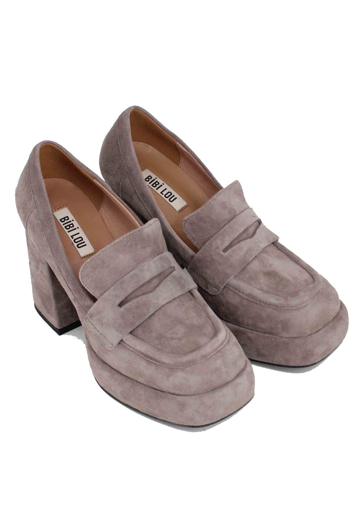 Spatarella Mocassini donna in camoscio grigio con tacco e plateau Natalie 2025