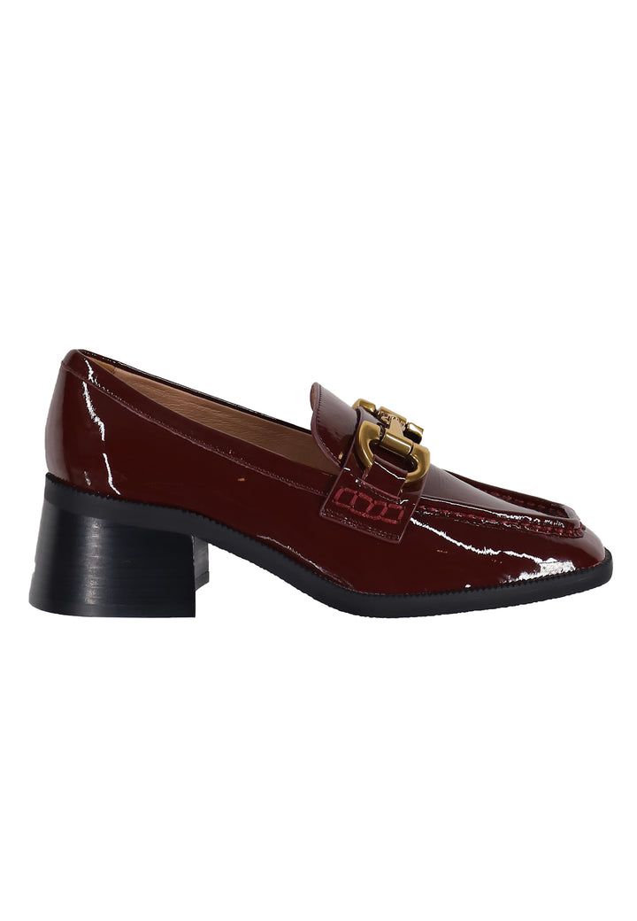 Spatarella Mocassini donna in pelle bordeaux lucida con morsetto in oro Tiana Nuovo
