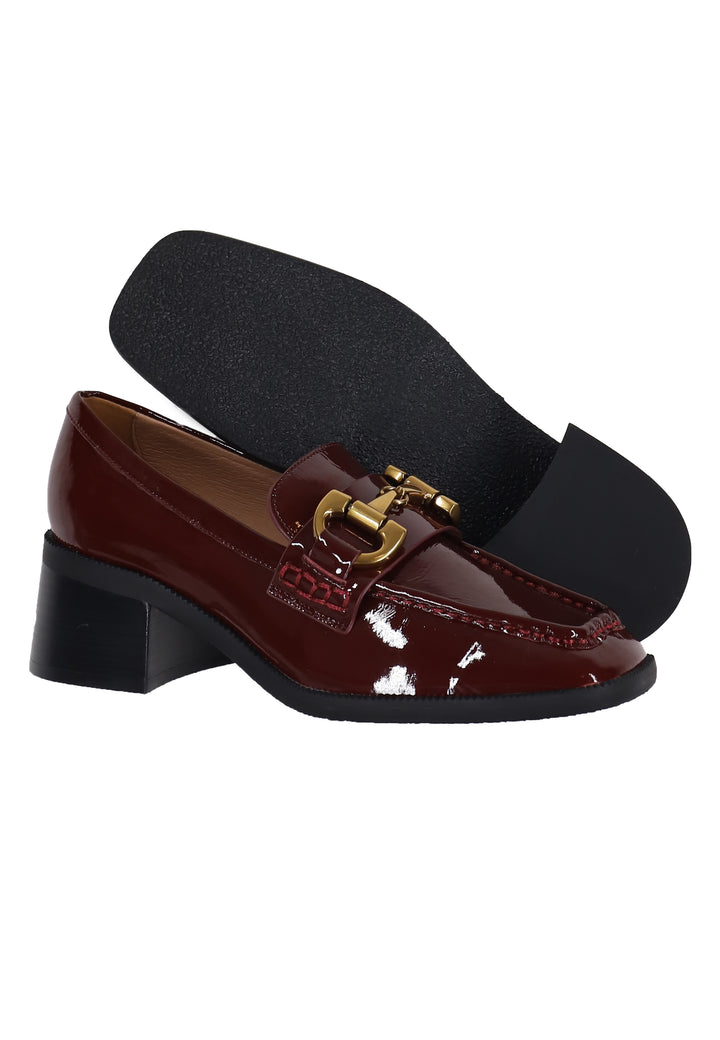 Spatarella Mocassini donna in pelle bordeaux lucida con morsetto in oro Tiana Nuovo