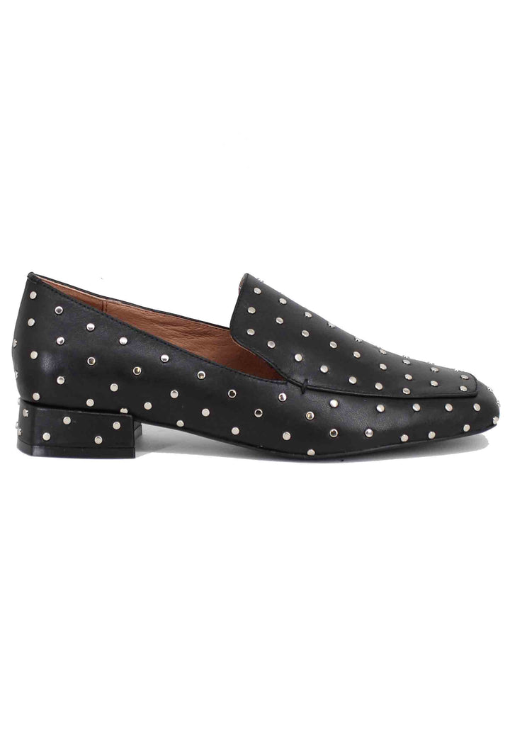 Spatarella Mocassini donna in pelle nera con borchie argento Lillian Qualità