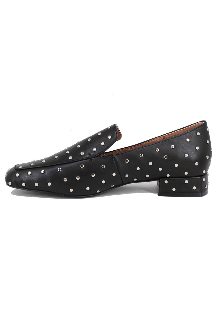 Spatarella Mocassini donna in pelle nera con borchie argento Lillian Qualità
