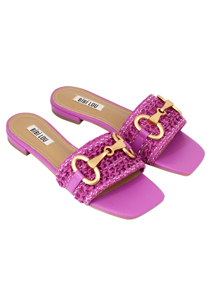 Spatarella Sandali donna Edna in pelle viola con morsetto e tacco basso Vendita