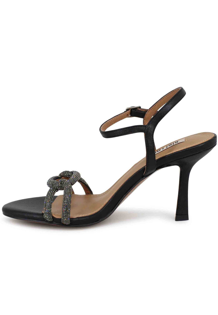 Spatarella Sandali donna Katia in pelle nera tacco alto con strass e cinturino alla caviglia Promozione