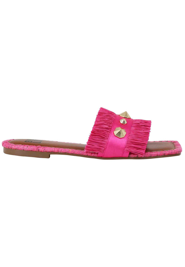Spatarella Sandali flat Alexis donna tessuto sfrangiato fuxia con borchie Spedizione Gratuita