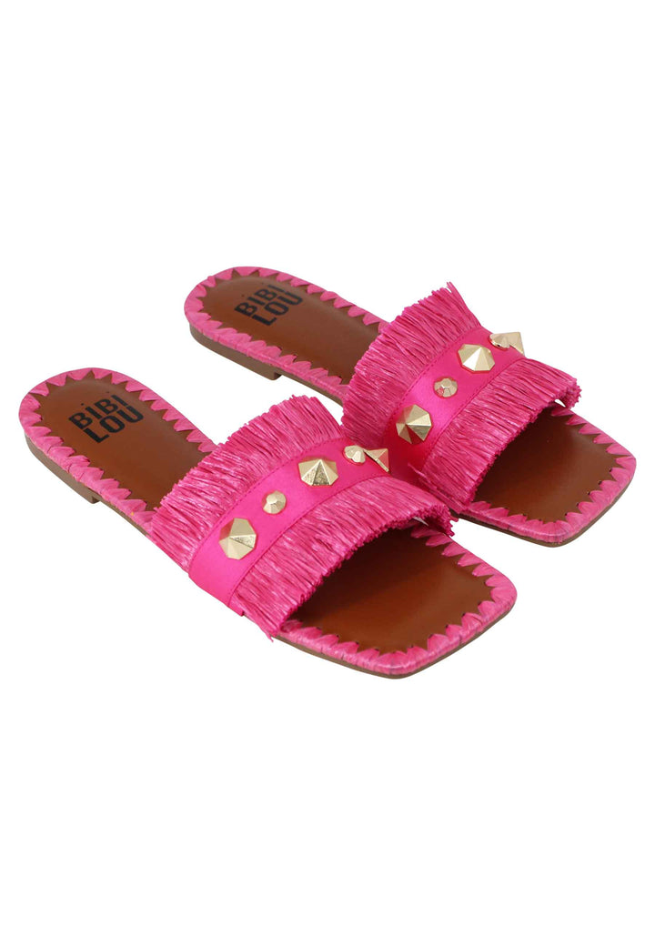 Spatarella Sandali flat Alexis donna tessuto sfrangiato fuxia con borchie Spedizione Gratuita