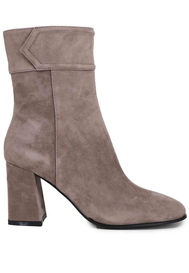 Spatarella Stivaletti donna in camoscio grigio con tacco alto e punta quadra Chisinau Pezzi Unici