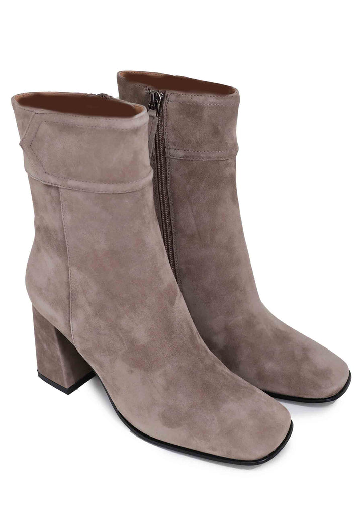 Spatarella Stivaletti donna in camoscio grigio con tacco alto e punta quadra Chisinau Pezzi Unici