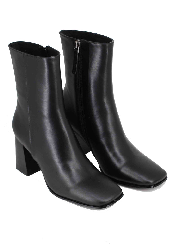 Spatarella Stivaletti donna in pelle nera con tacco alto e punta quadra Qualità Garantita
