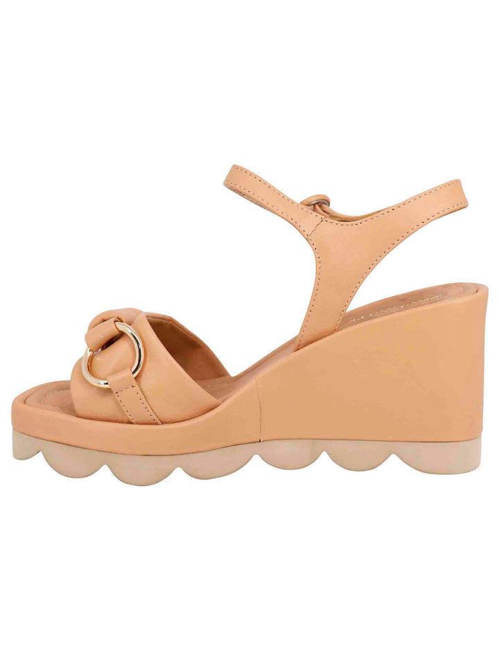 Spatarella Sandali donna in pelle beige con zeppa alta e cinturino alla caviglia Prezzo Ridotto