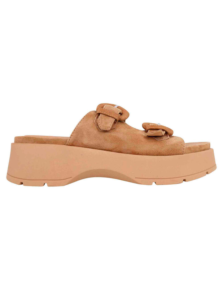 Spatarella Sandali donna in camoscio beige con suola in gomma alta e fibbie Convenienza