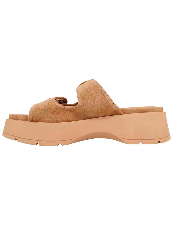 Spatarella Sandali donna in camoscio beige con suola in gomma alta e fibbie Convenienza