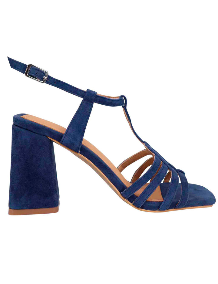 Spatarella Sandali donna in camoscio blu con tacco alto e punta quadra Novità