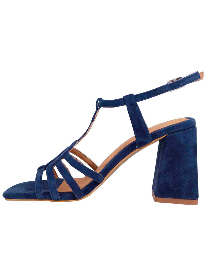 Spatarella Sandali donna in camoscio blu con tacco alto e punta quadra Novità