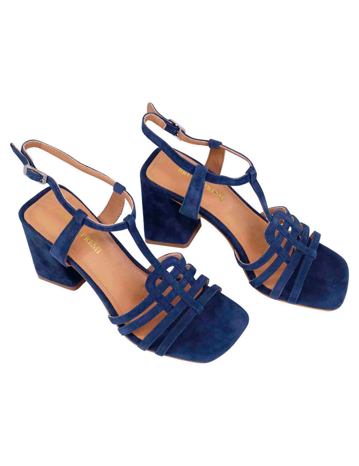 Spatarella Sandali donna in camoscio blu con tacco alto e punta quadra Novità