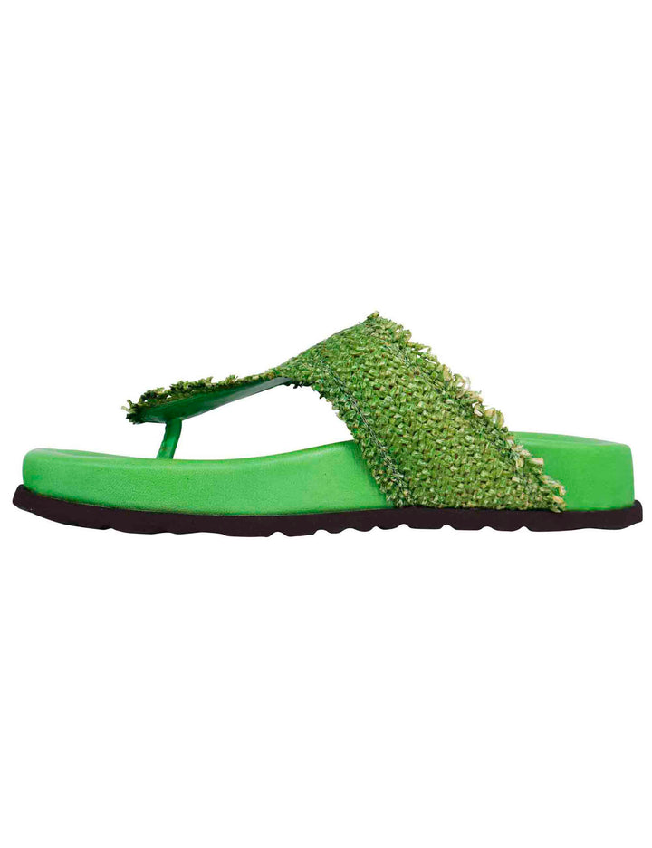 Spatarella Sandali infradito donna in rafia e pelle verde con fussbett alto Offerta