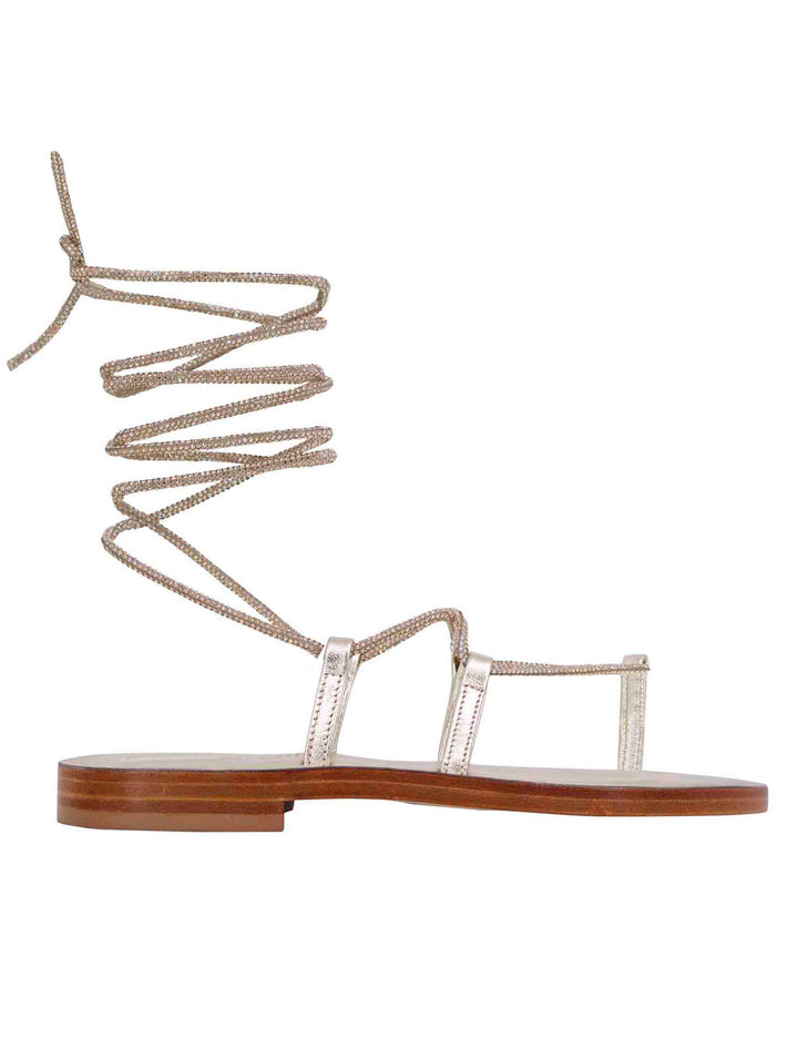 Spatarella Sandali flat infradito donna in strass platino con lacci alla schiava Economico