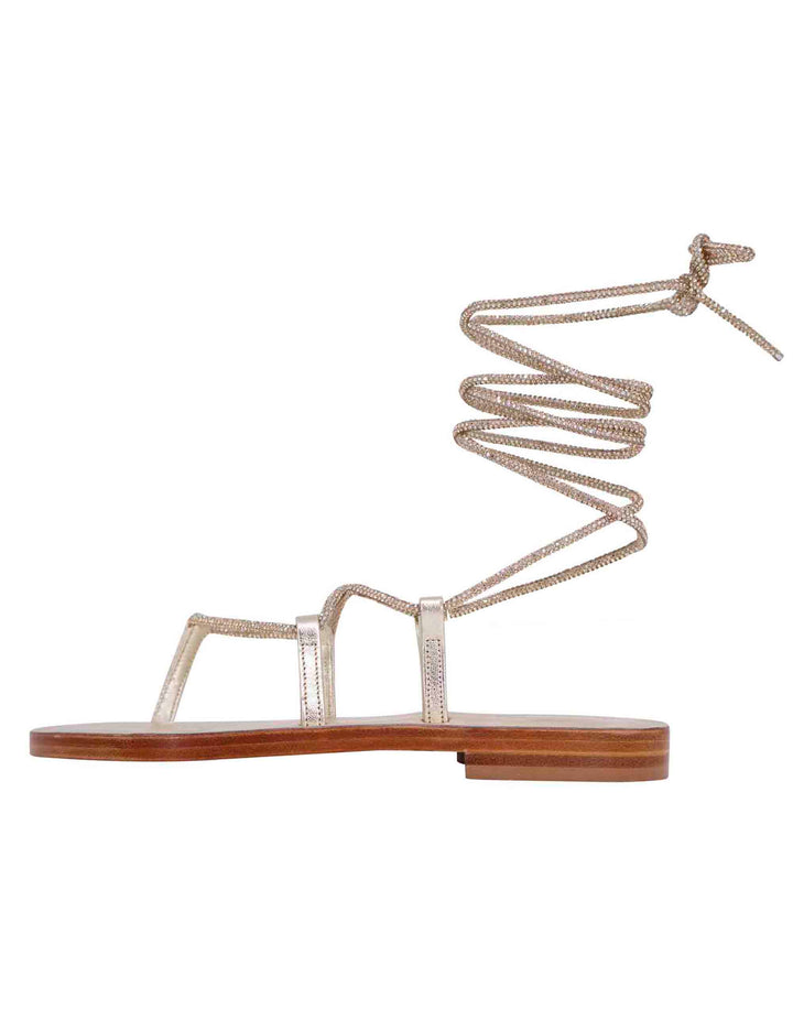 Spatarella Sandali flat infradito donna in strass platino con lacci alla schiava Economico