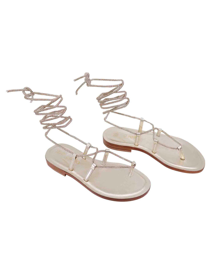 Spatarella Sandali flat infradito donna in strass platino con lacci alla schiava Economico